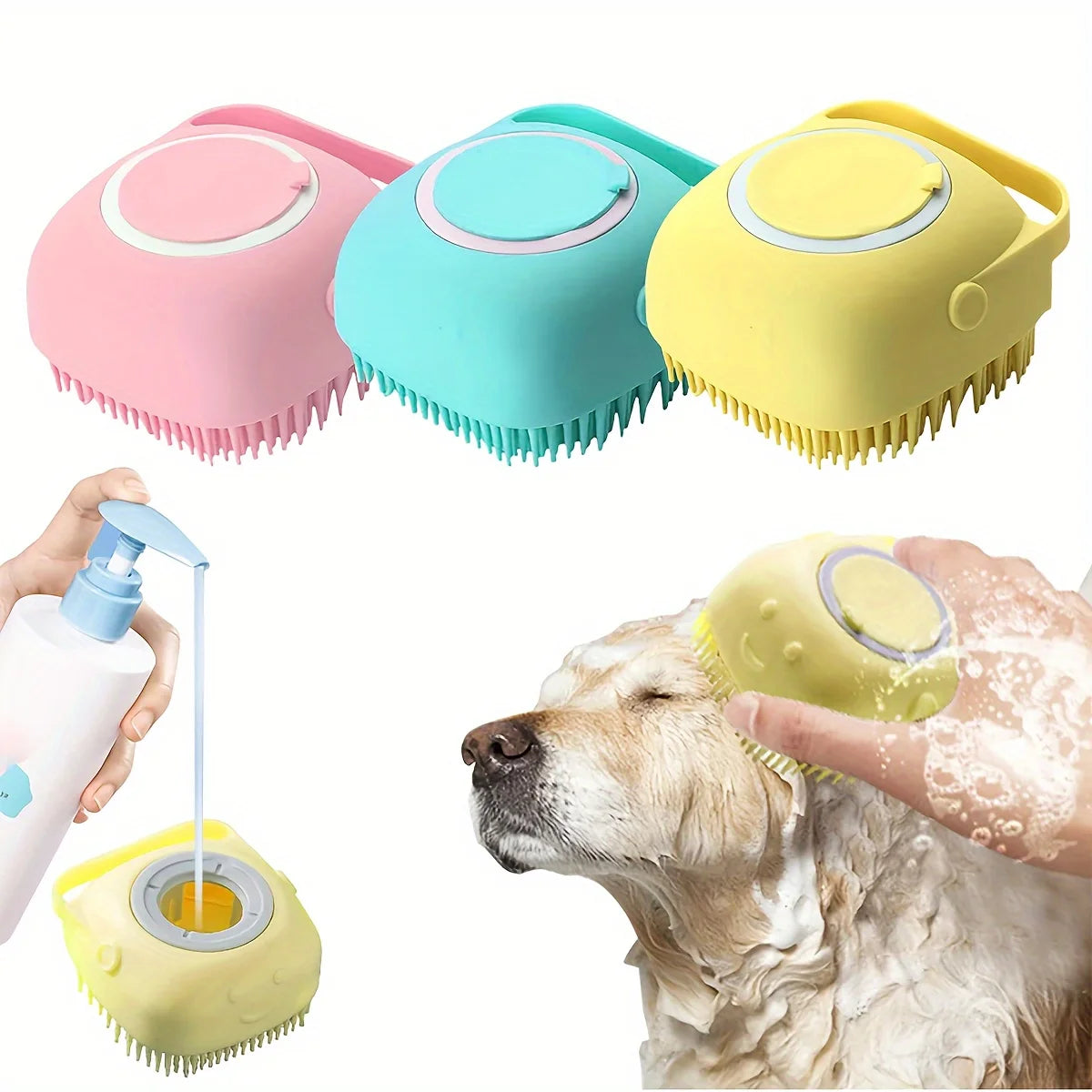 Pawora Bade- & Massagebürste mit Shampoo-Spender für Hunde